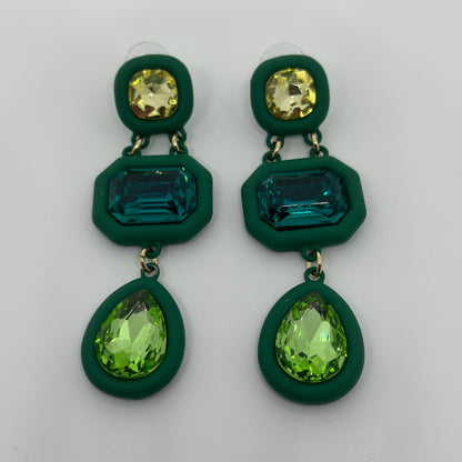 Glass Multi Shape Link Drop Earrings- Green