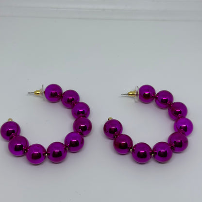 50MM Color Coated Bead Ball Hoops- Fuchsia