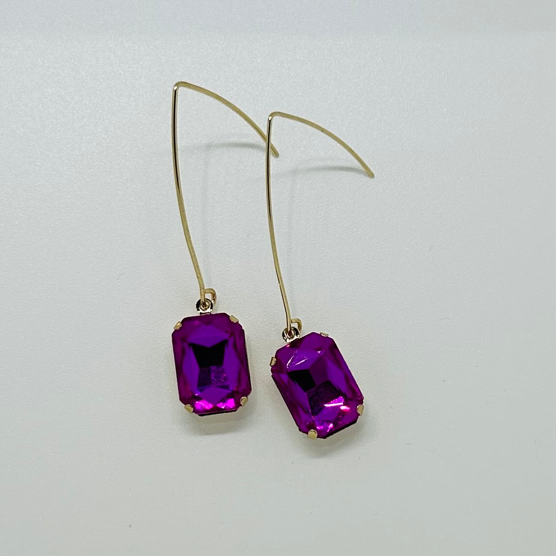 Round Glass Stone Earrings- Fuchsia