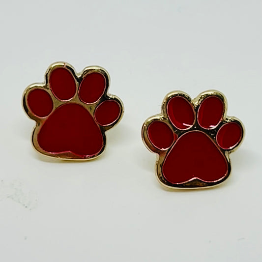 Paw Print Epoxy Earrings - Red