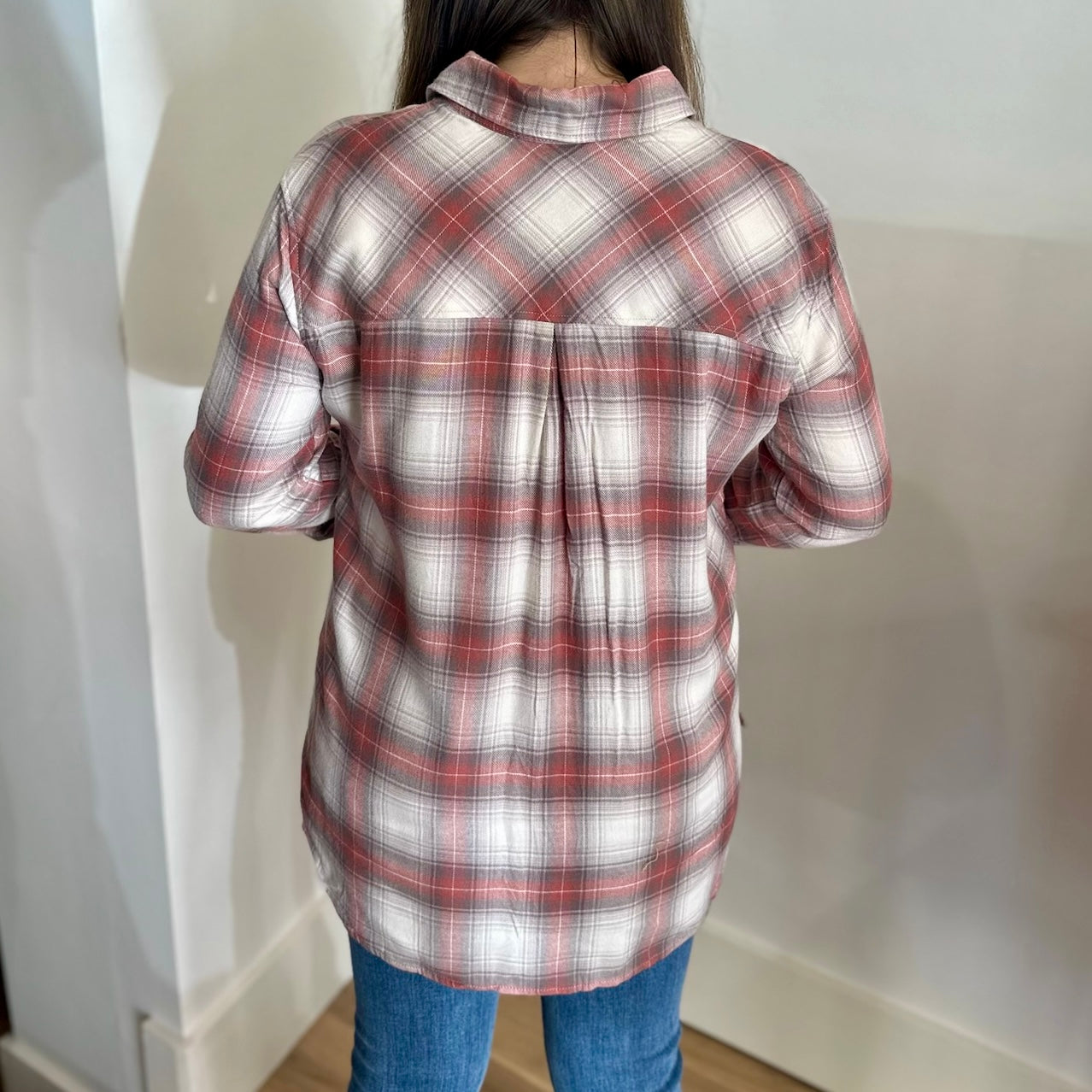 Hit Me Up Flannel Top - Red/Grey