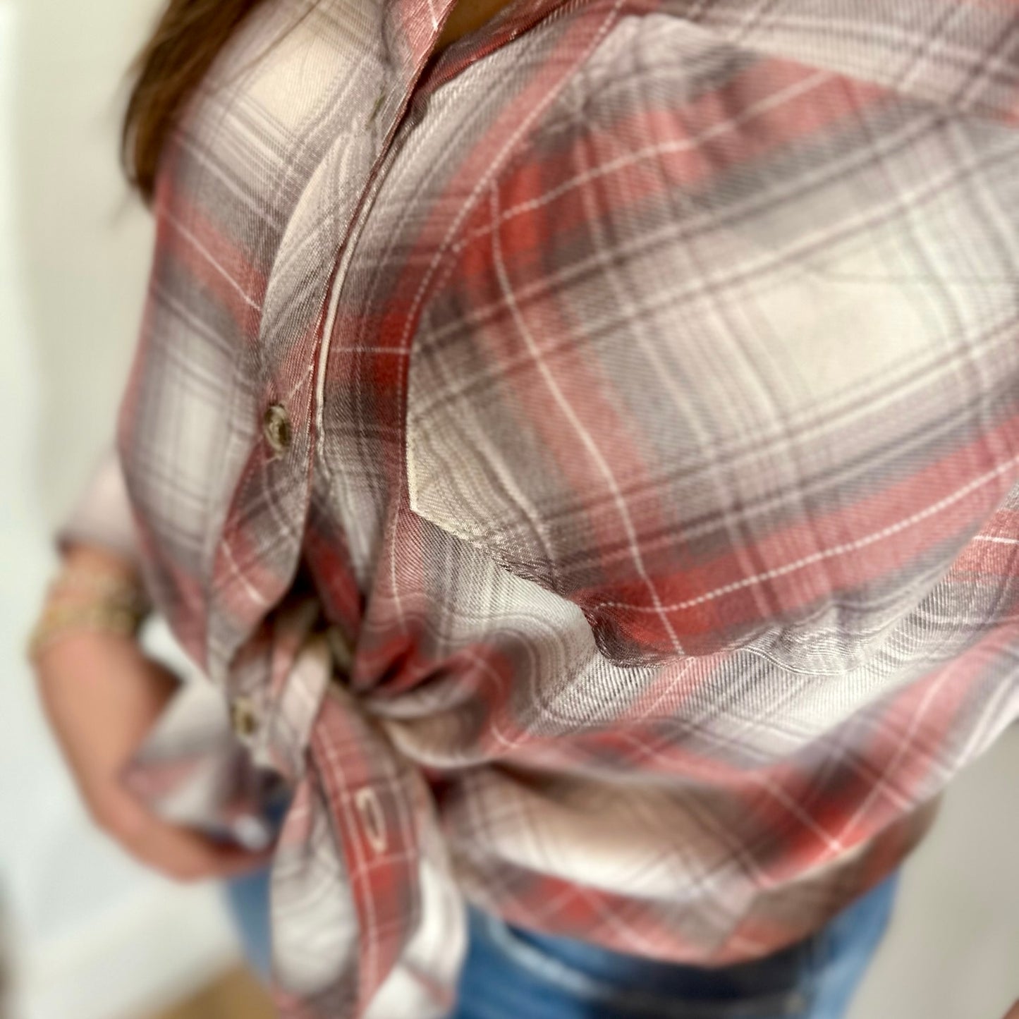 Hit Me Up Flannel Top - Red/Grey