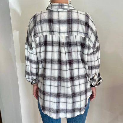 Fierce in Flannel Top - Black/Cream