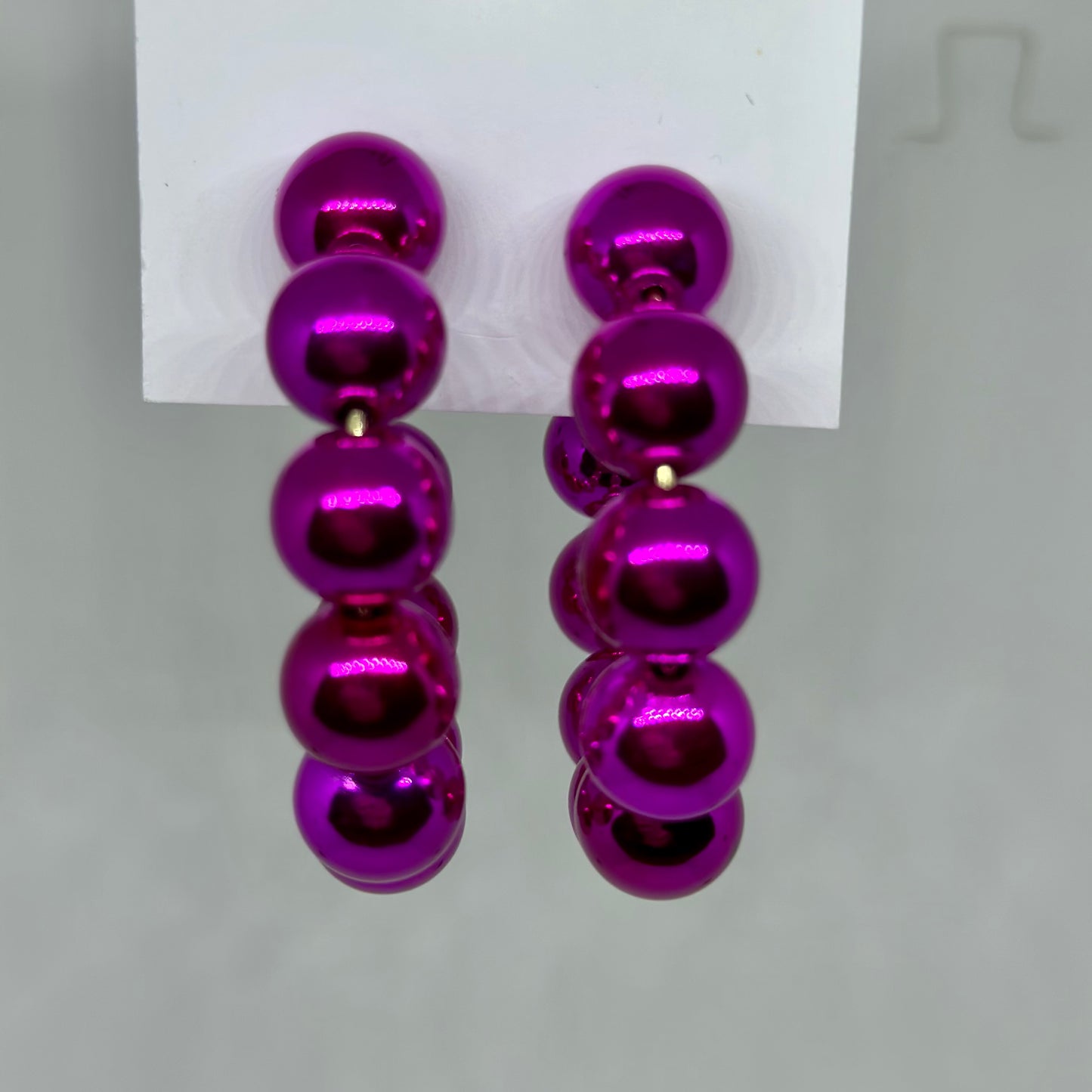 50MM Color Coated Bead Ball Hoops- Fuchsia