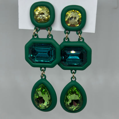 Glass Multi Shape Link Drop Earrings- Green