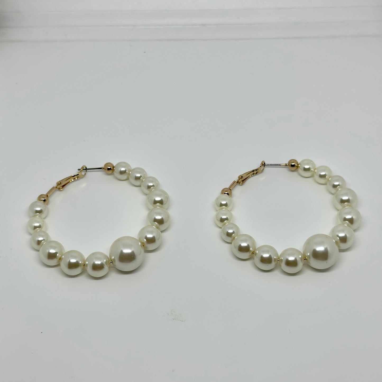 Faux Pearl Hoops- Cream/Gold