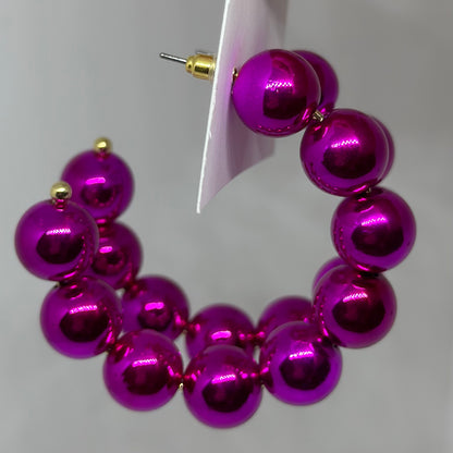 50MM Color Coated Bead Ball Hoops- Fuchsia