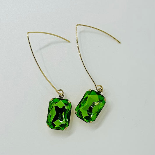 Round Glass Stone Earrings- Green