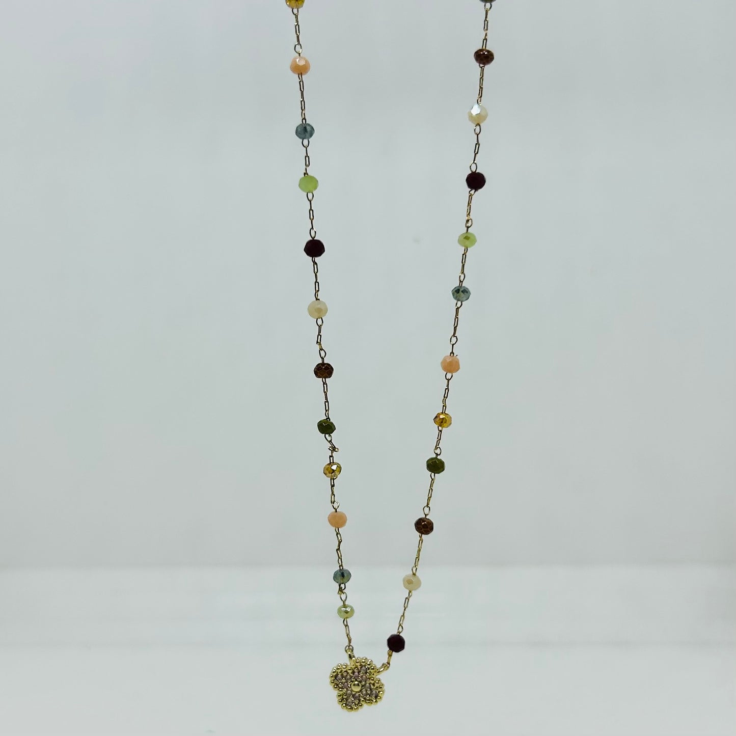 Pave Clover Pendant Necklace - Multi/Gold