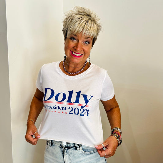 Dolly for President Crop Tee - White